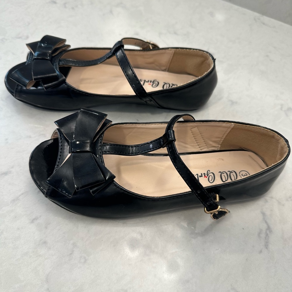 Girls Black Dress Shoes with Bow